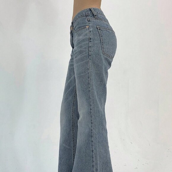 Blue Casual Women's Pocketed Denim Flared Pants - Picture 3 of 5